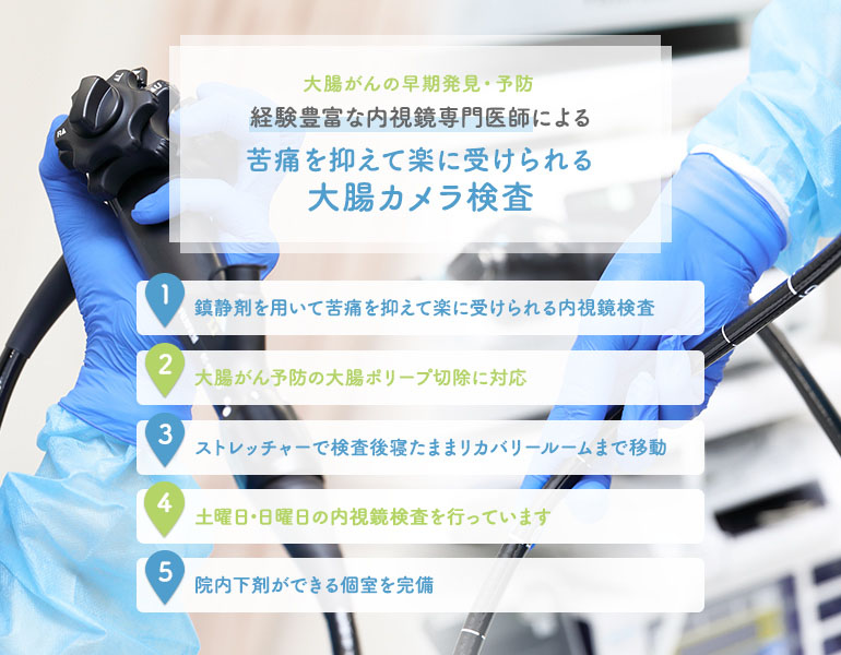 大腸がんの早期発見・予防 経験豊富な内視鏡専門医師による苦痛を抑えて楽に受けられる大腸カメラ検査